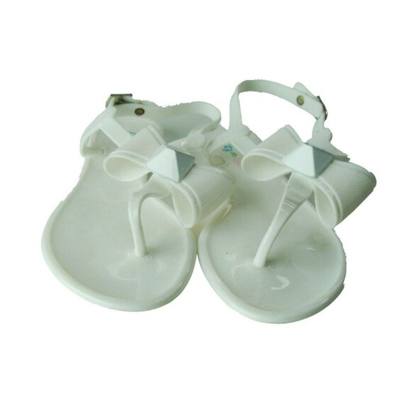 White Bow Jelly Sandals Big Girls Size 2 Glitz N Glam - Picture 2 of 6